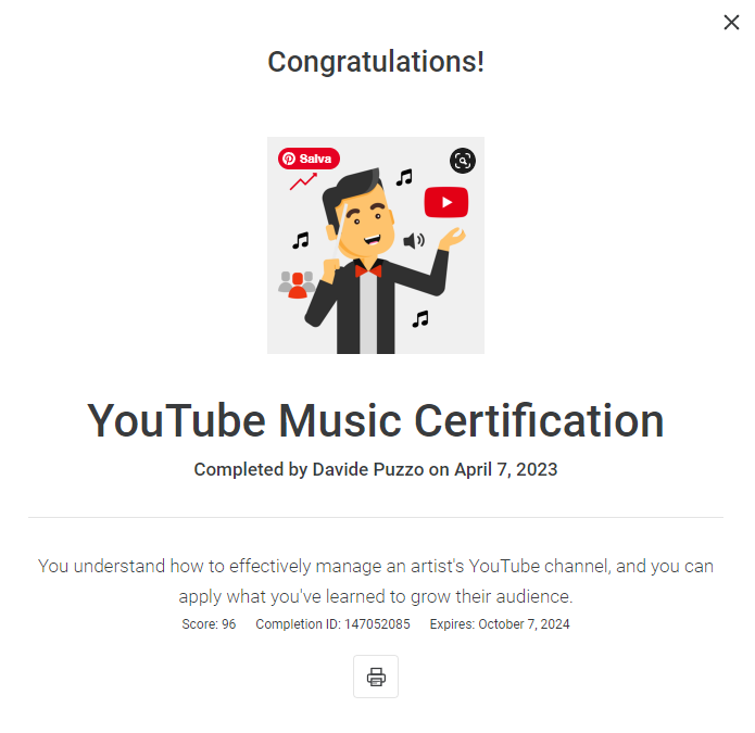 YouTube Music Certification - Davide Puzzo - Ragusa